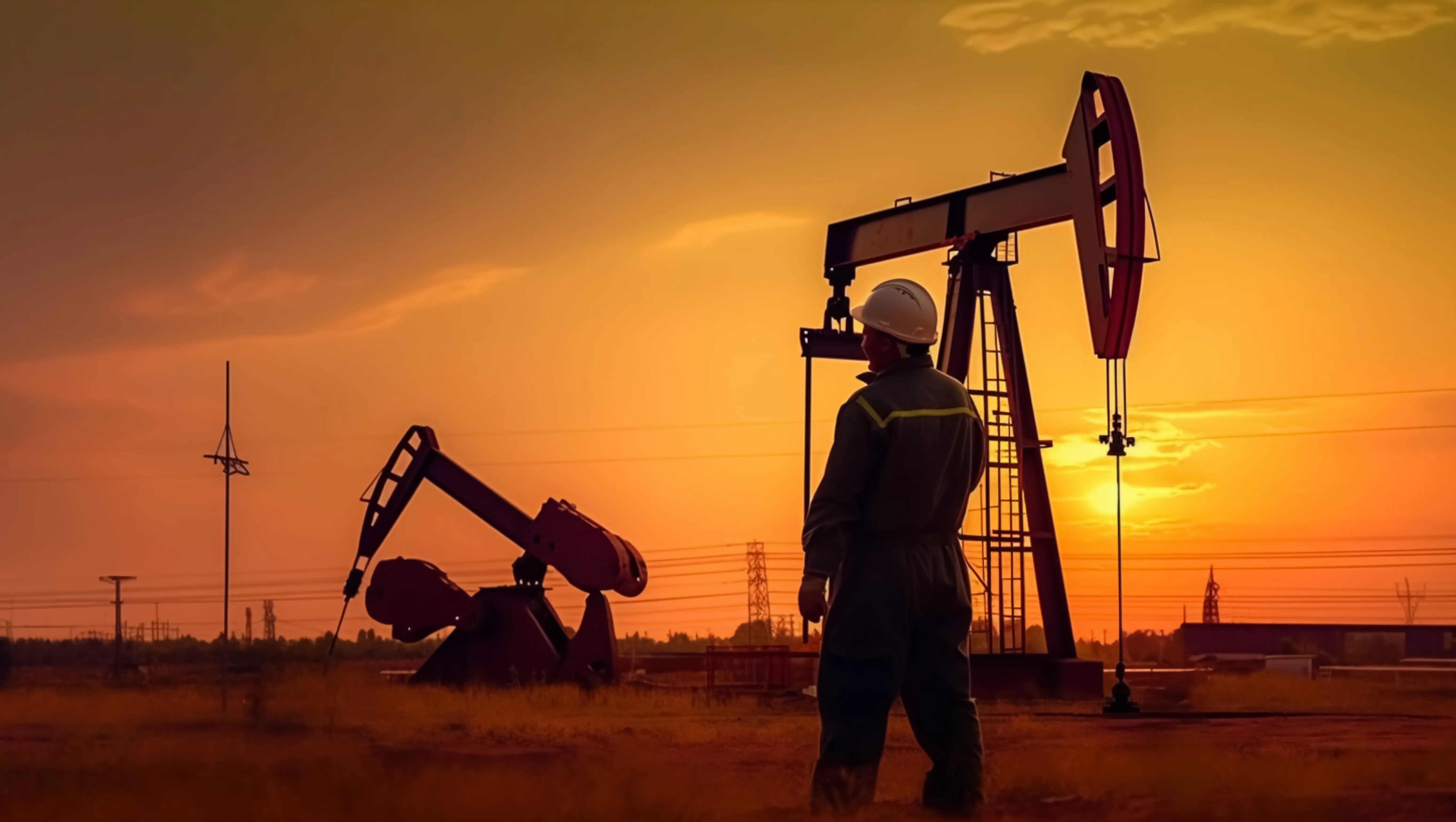 Oil and gas facility with industrial equipment and skilled technicians